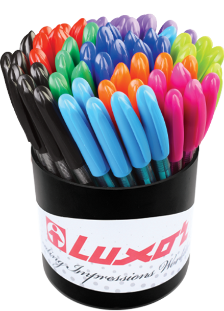 Luxor Focus Icy Blue Ball Point Pen  56 Assorted Colours Caps Per Display Cup Pack