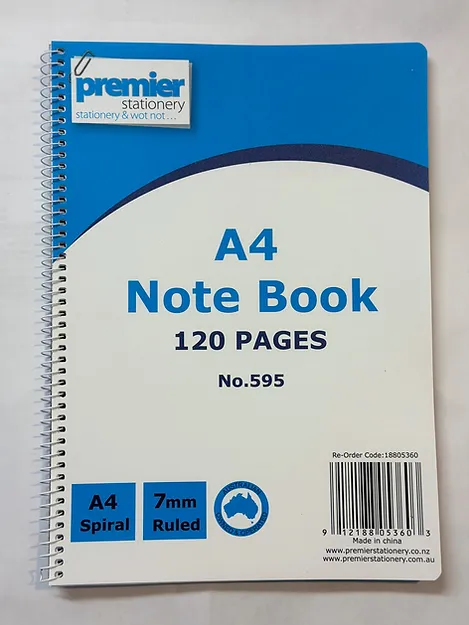 Premier A4 Spiral Notebook PP Cover  120 Pages 7mm Ruled
