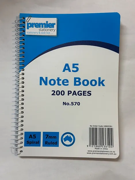Premier A5 Spiral Notebook 200 pages PP Cover ruled