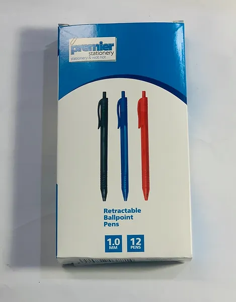 Premier Triangular Grip Retractable Black Ballpoint Pen  Smooth Black Ink  Pack of 12