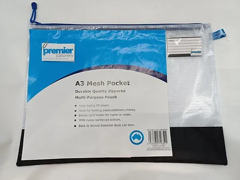 A3 Mesh Pouch with Note Card Holder  Durable Zippered MultiPurpose Bag  Premier Stationery