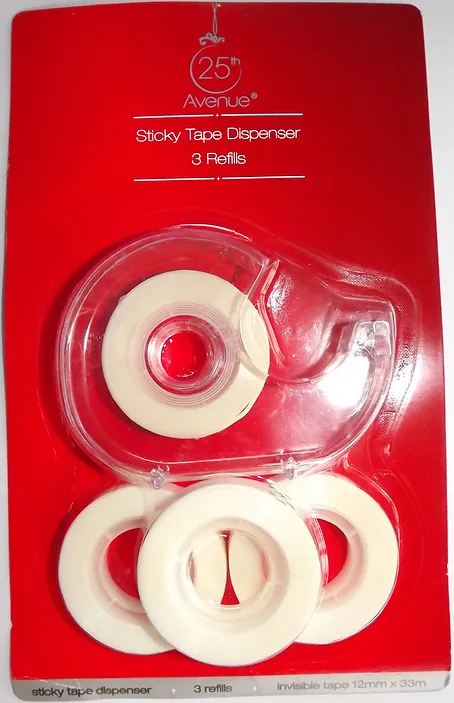 Sticky Tape Dispenser  4 Invisible Tape Refills included  12 MM x 33 M  Buy in Multiples of 12 