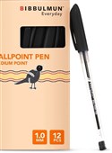 BIBBULMUN Ballpoint Pen Medium 10mm Black  Pack of 12