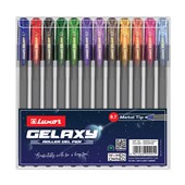 Luxor Gelaxy Roller Gel Pen Set  Assorted Colours  07mm Metal Tip  Smooth Waterproof Ink  Comfort Grip  Pack of 10