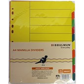 Bibbulmun A4 Manila Dividers  10 Tabs  Bright Colours