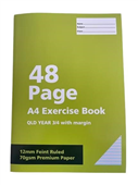 Premium A4 Exercise Book  48 Pages QLD Year 34 Ruled with Margin  70gsm Paper Pack of 12