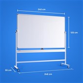 Mobile Whiteboard Double Sided 2400 X 1200mm Magnetic Pen Tray Lockable Castors